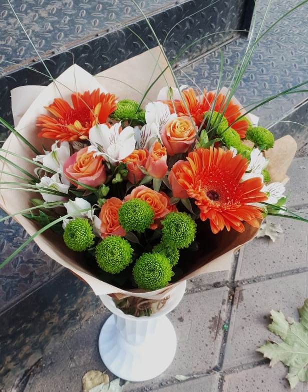 Букет цветов из: Герберы, Хризантемы, Альстромерии и Розы в Языково