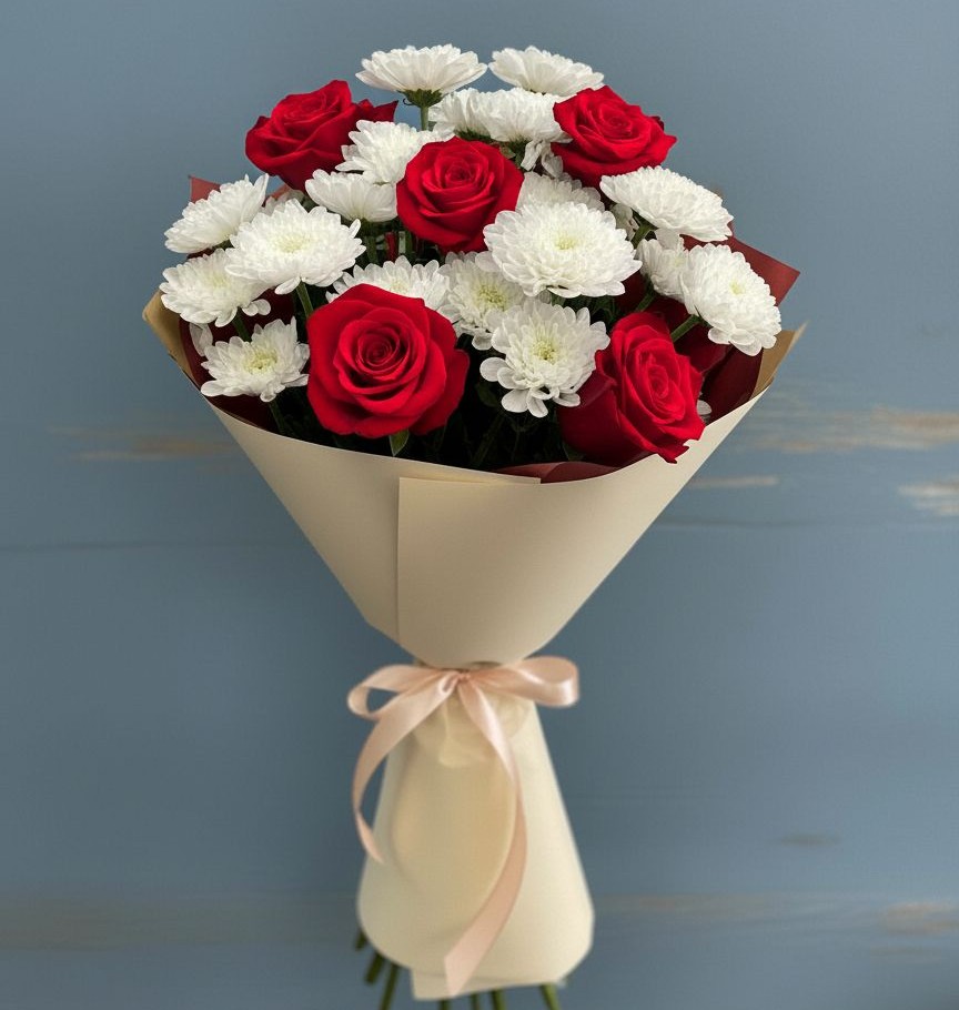 Букет цветов из: Розы и Хризантемы в Языково