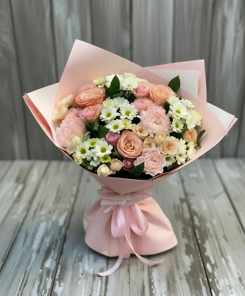 Букет цветов из: Гвоздики, Розы и Хризантемы в Языково