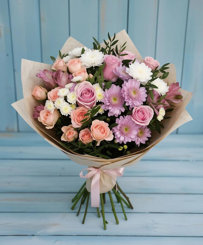 Букет цветов из: Хризантемы, Розы и Альстромерии в Языково