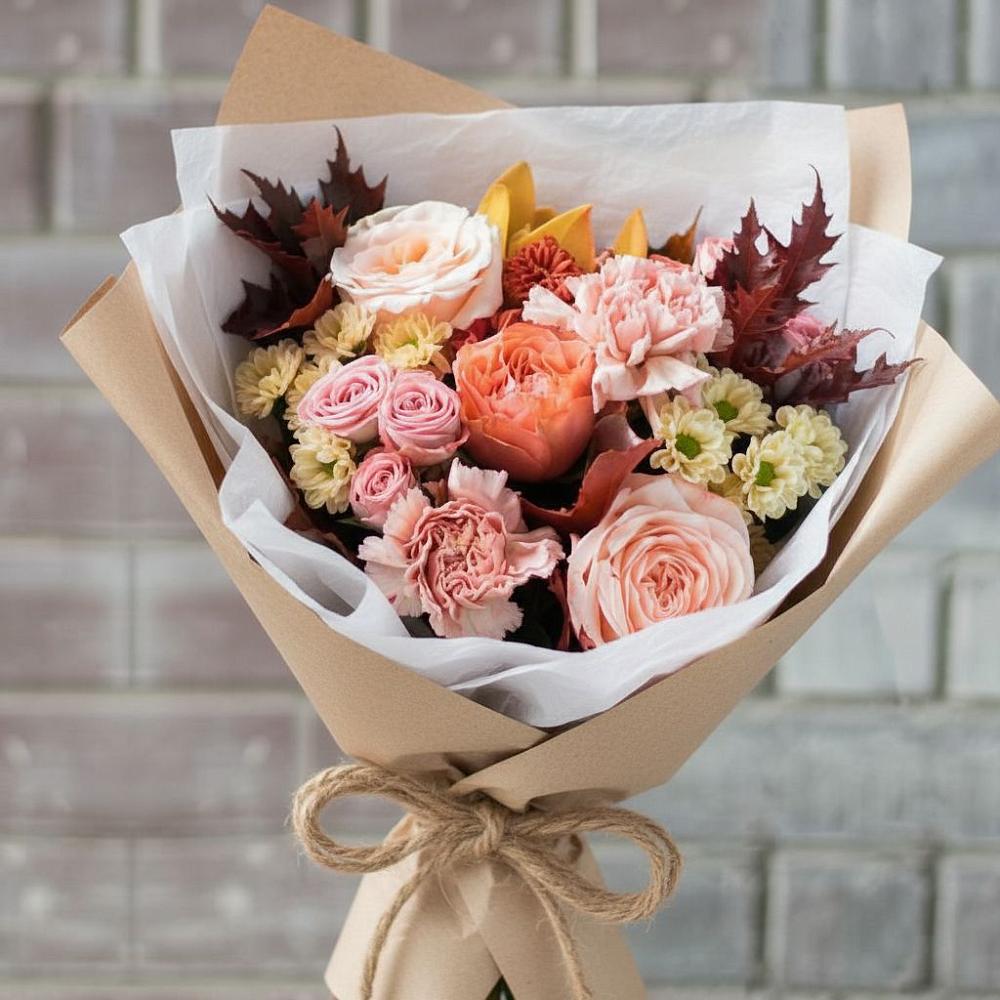 Букет цветов из: Гвоздики, Хризантемы и Розы в Языково