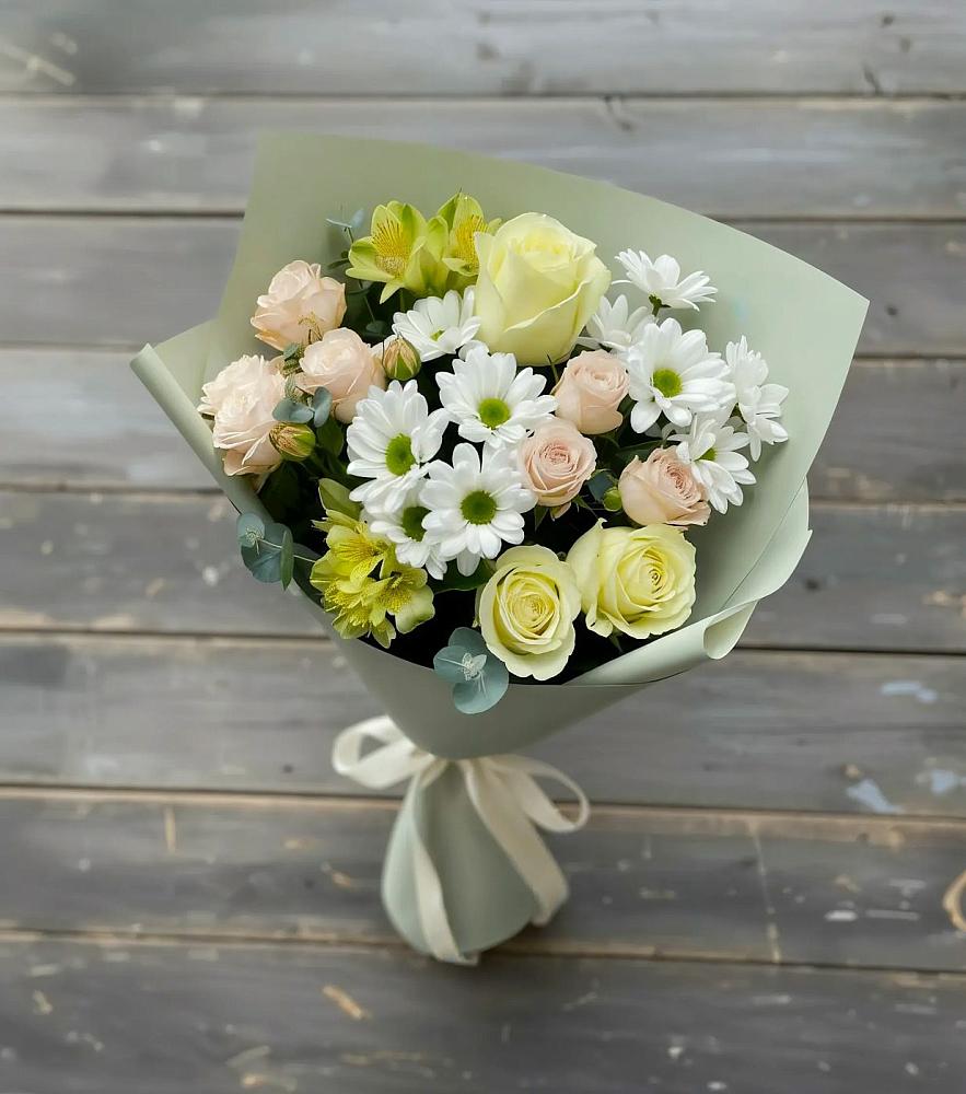 Букет цветов из: Альстромерии, Розы и Хризантемы в Языково