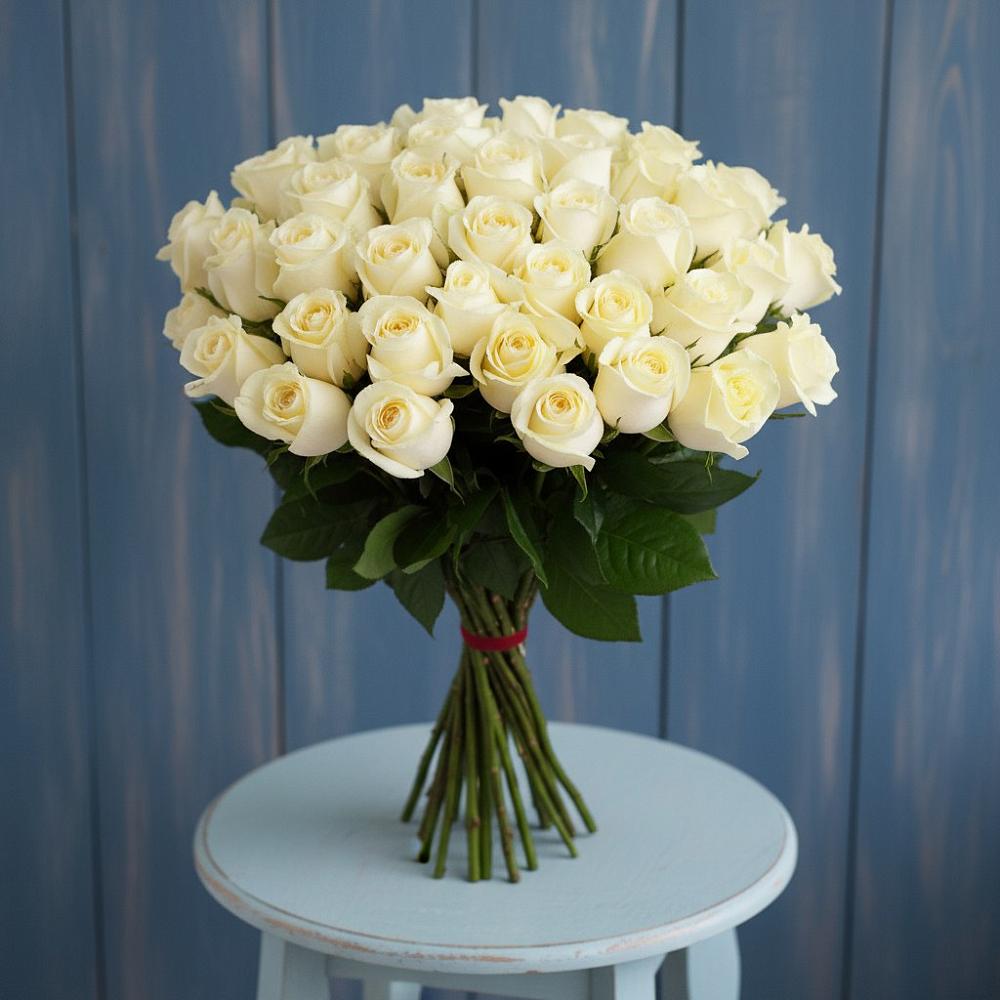 Букет 51 Белая роза Эдлесс Лав в Языково