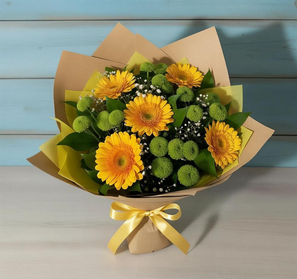 Букет цветов из: Герберы и Хризантемы в Языково
