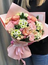 Букет нежные объятья в Языково Букет цветов из: Гвоздики, Розы и Хризантемы в Языково