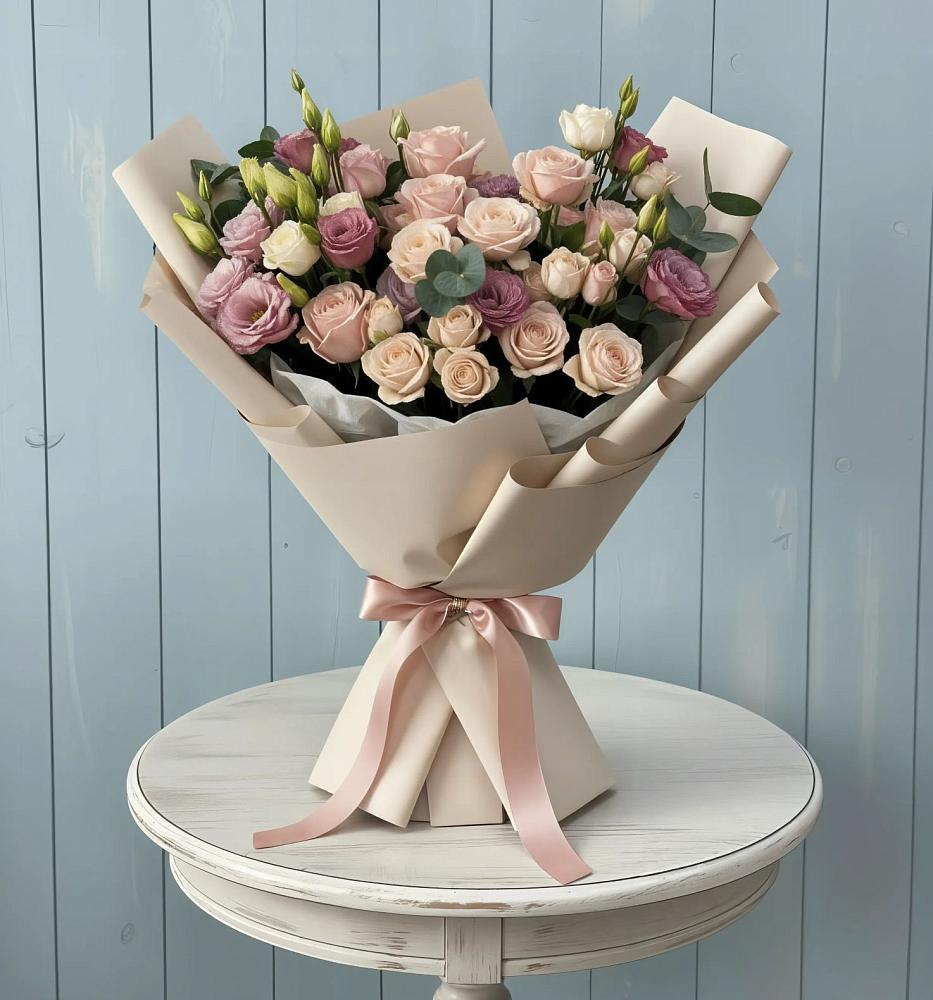 Букет цветов из: Розы и Лизиантусы в Языково