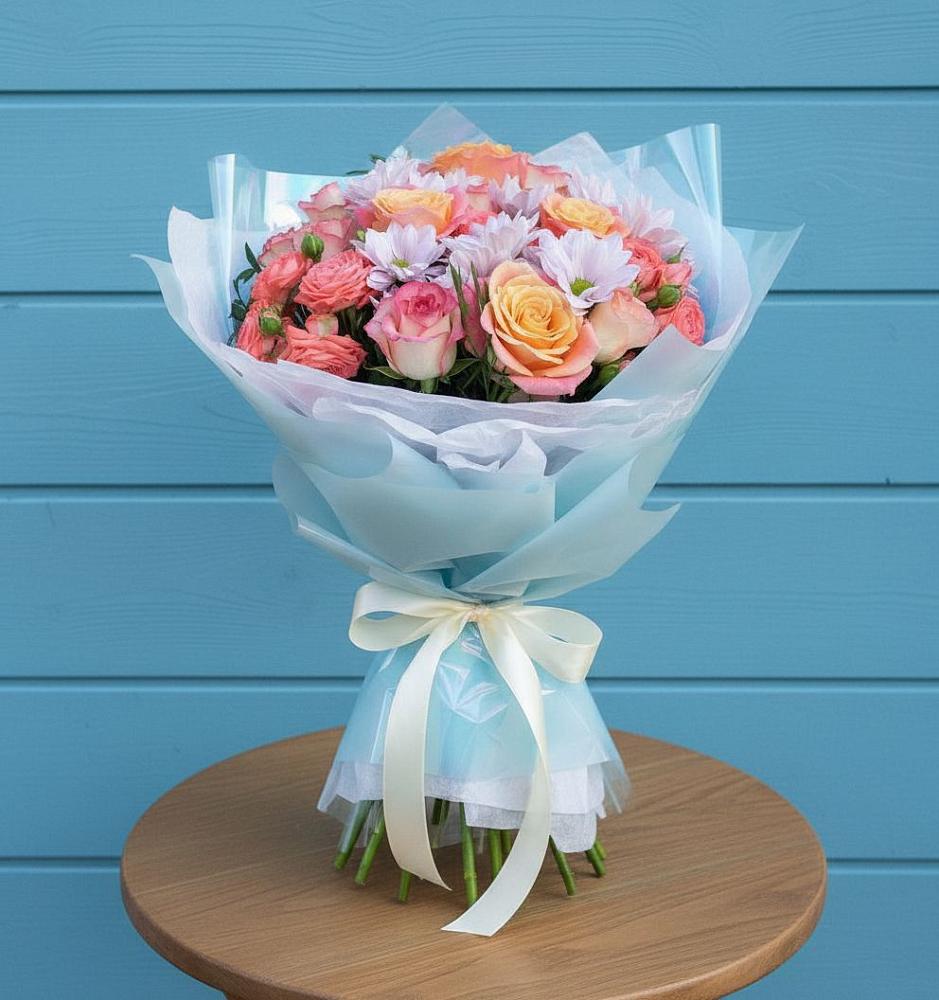 Букет цветов из: Хризантемы и Розы в Языково