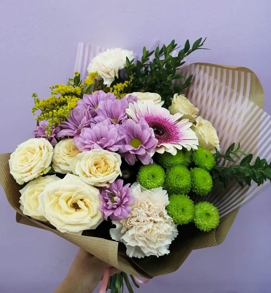 Букет цветов из: Хризантемы, Розы, Гвоздики и Герберы в Языково