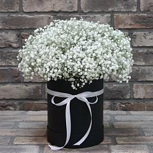 Цветочная композиция из Гипсофила в шляпной коробке в Языково